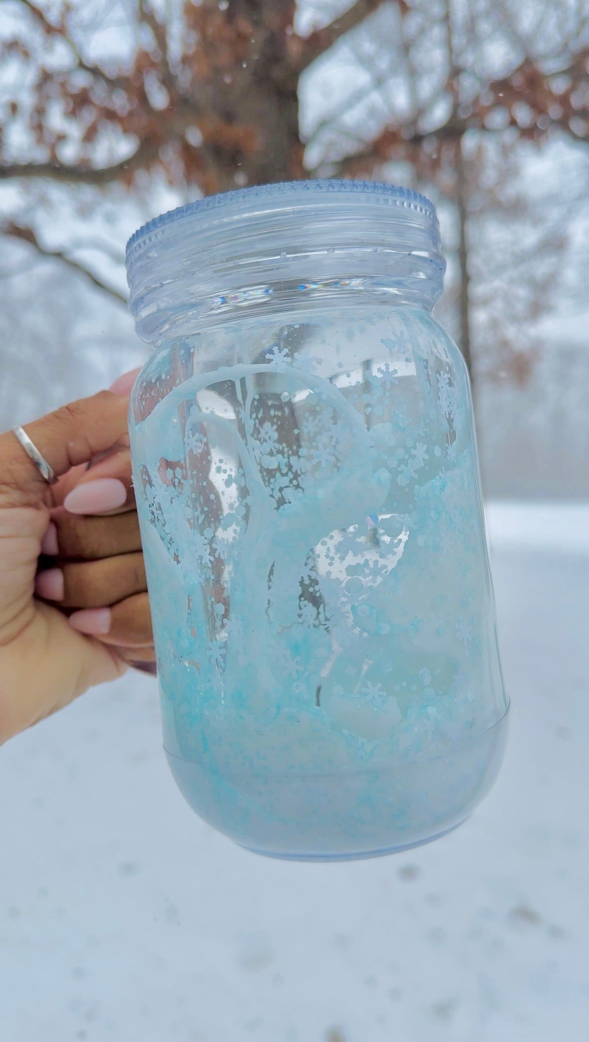 Winter Wonderland 20oz Snow Globe Mason Jar Lava Tumbler