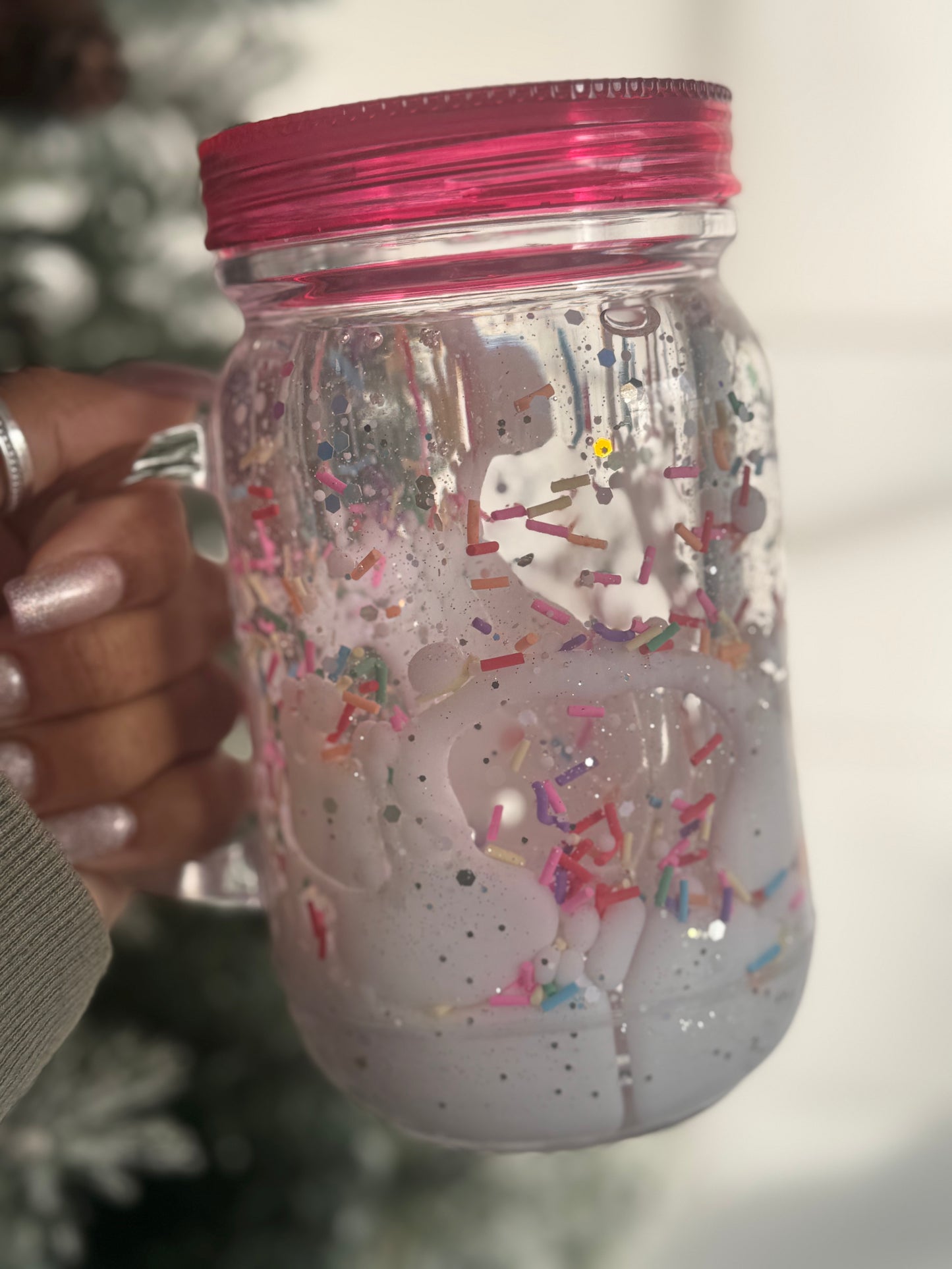 Cake Icing 20oz Snowglobe Mason Jar Lava Tumbler