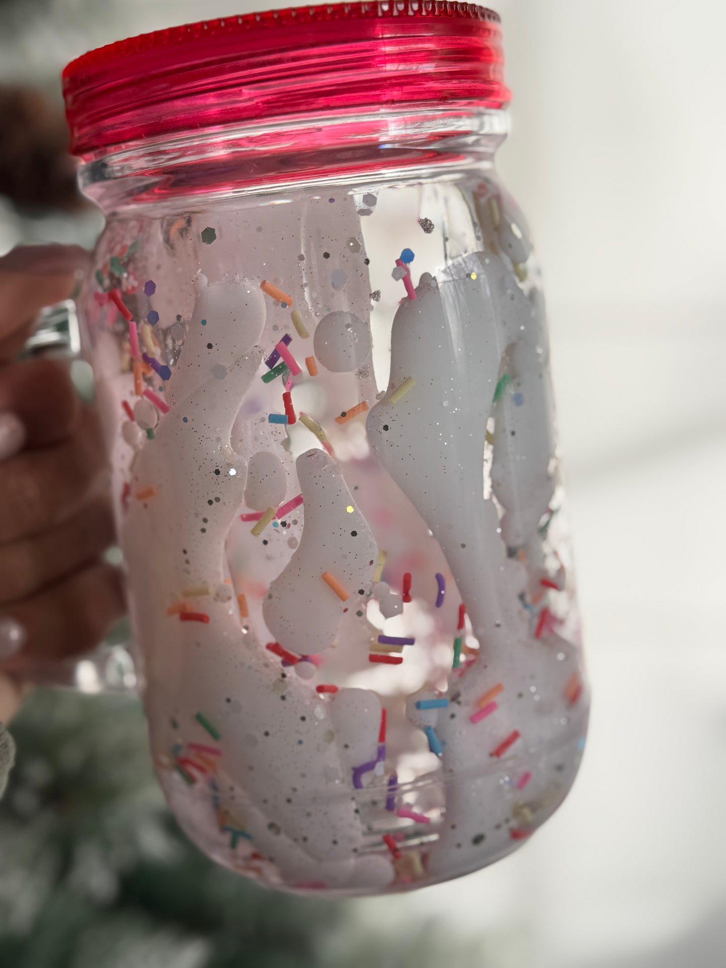 Cake Icing 20oz Snowglobe Mason Jar Lava Tumbler